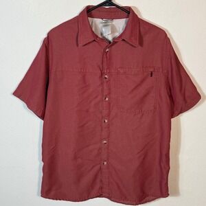 The North Face Button Up Shirt Men's Medium Red Short Sleeve Modal Polyester